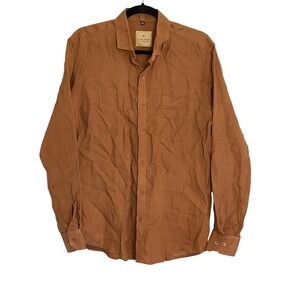 Louis Park Brown Linen Blend Long Sleeve Button Down Shirt Mens Large 40cm